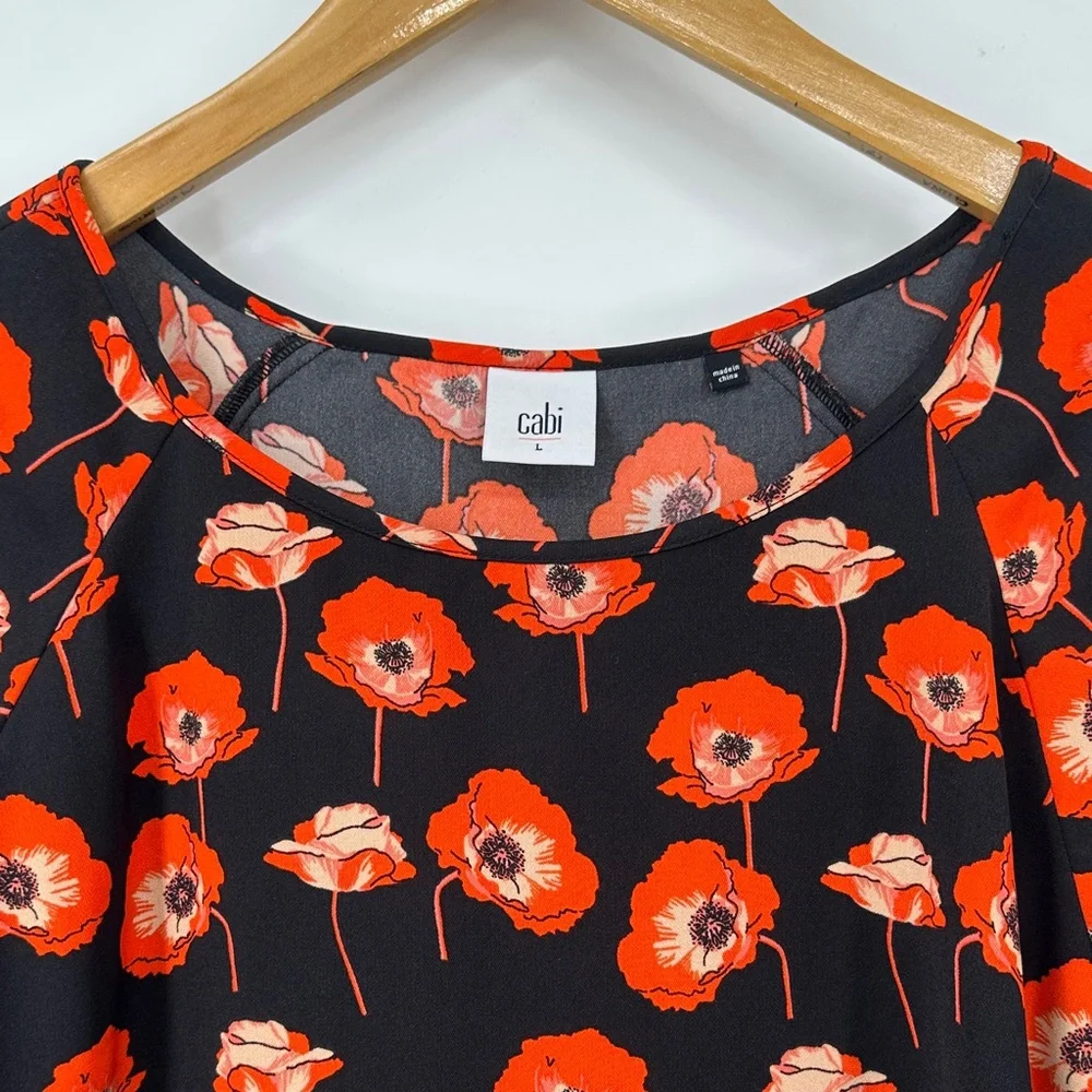 CAbi Black and Red Poppy Print Short Sleeve Top - Picture 6 of 6